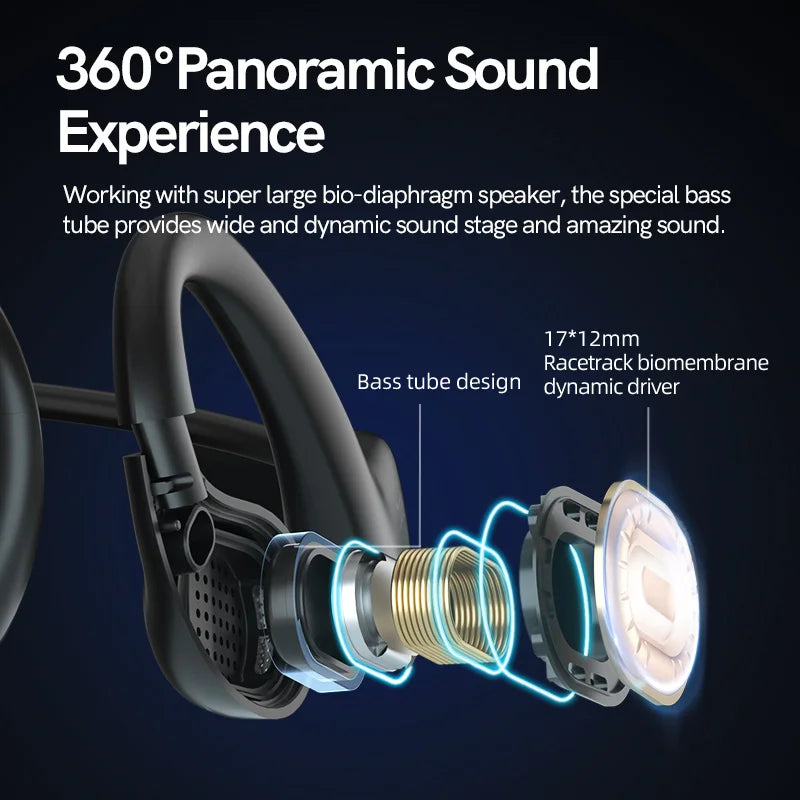 Black headphones with exposed bass tube design.