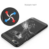 a black phone case with a blue and red arrow on it