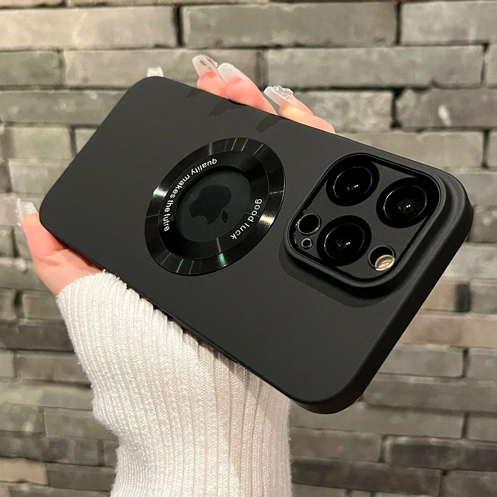 Black iPhone case with a circular magnetic ring and camera lens cutouts.