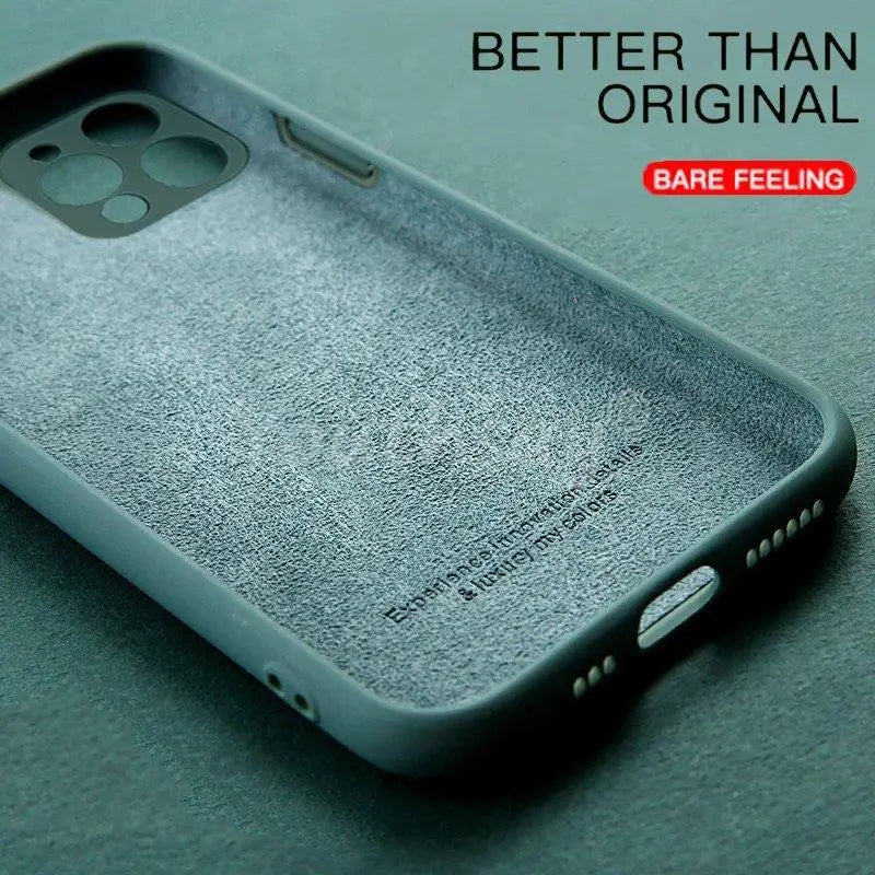 the back of a black iphone case with a leather texture