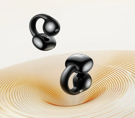 Black open-ear earbuds.