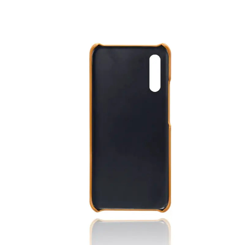the back of a black and orange iphone case
