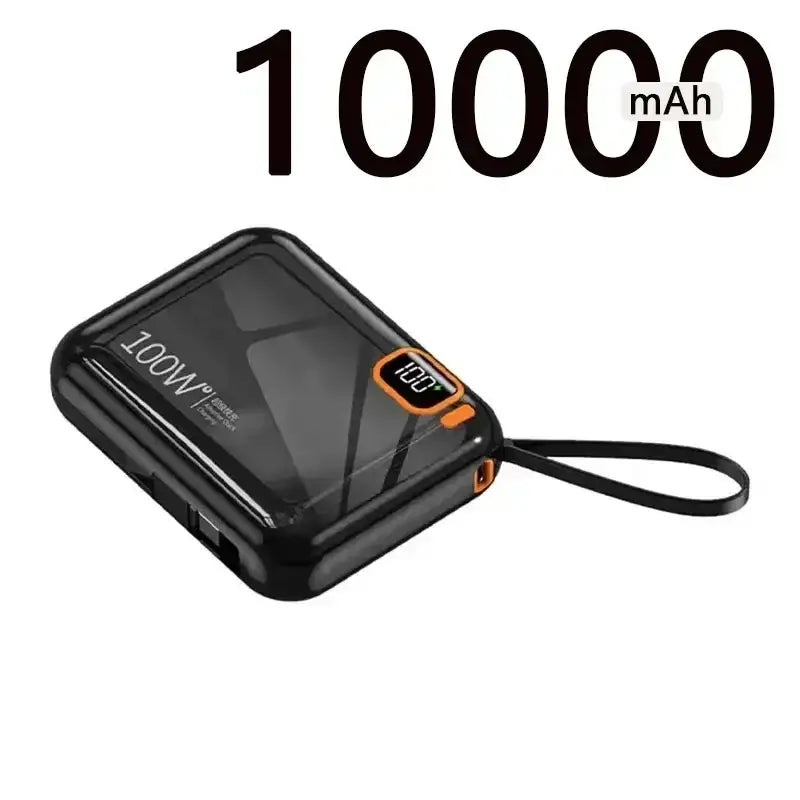 a black and orange power bank with a white background
