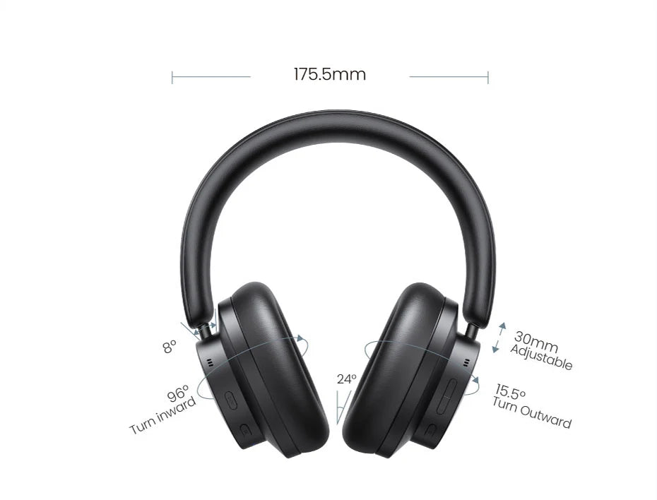 Black over-ear headphones with adjustable features.