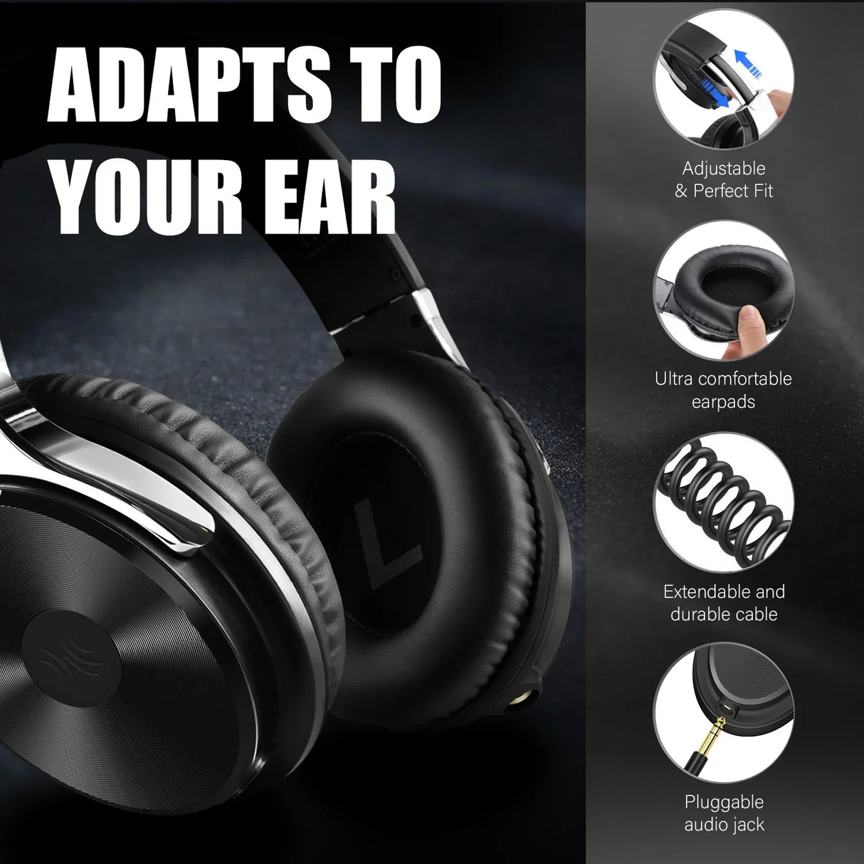 Black over-ear headphones with padded earcups and an adjustable headband.