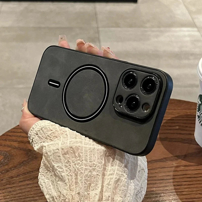 Black phone case with magnetic ring.