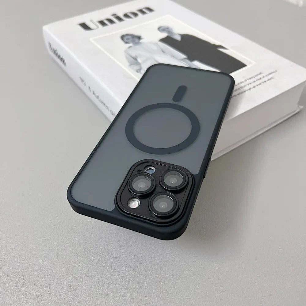 Black phone case with magnetic ring.