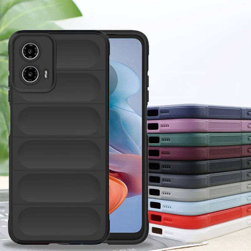 Black phone case with padded design.