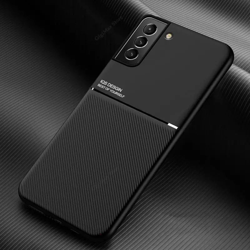 the back of a black phone case
