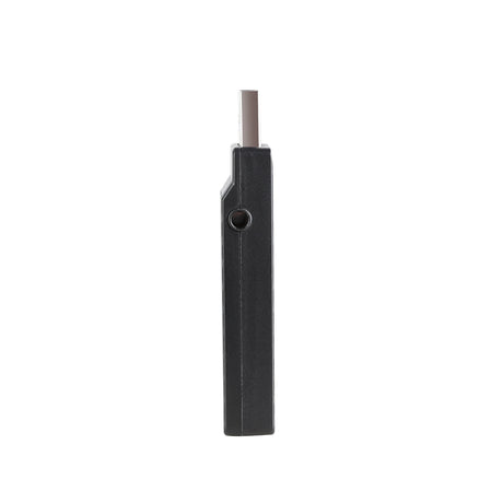 Black rectangular electronic device with a protruding metal tip.