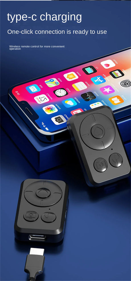 Black remote control with USB-C charging.