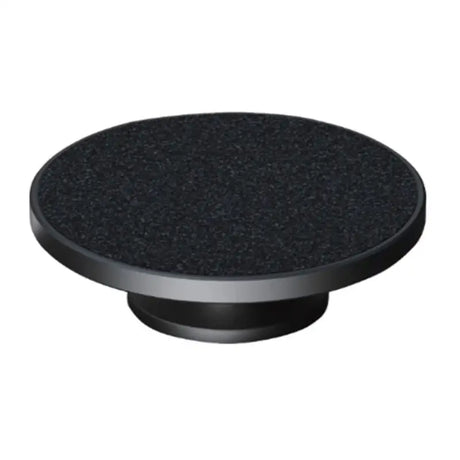 a black round knob with a black surface