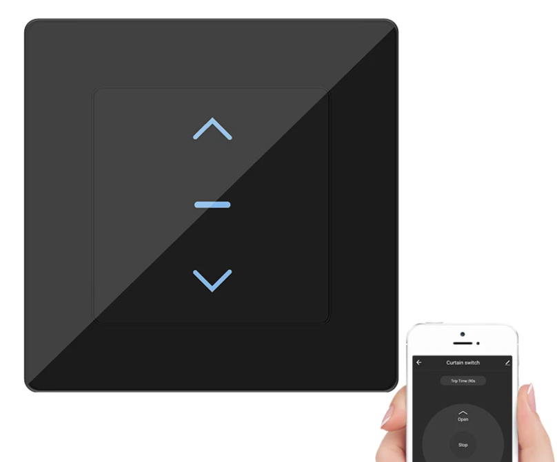 Black smart switch with directional arrows.