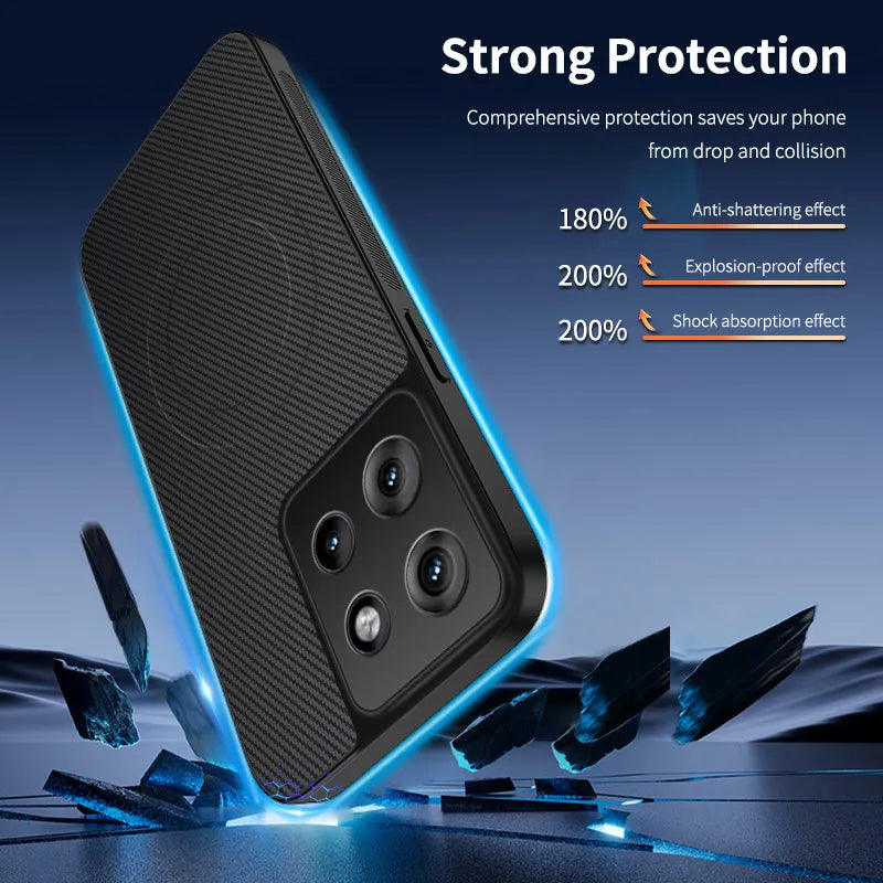 Black smartphone case with textured back and reinforced edges.