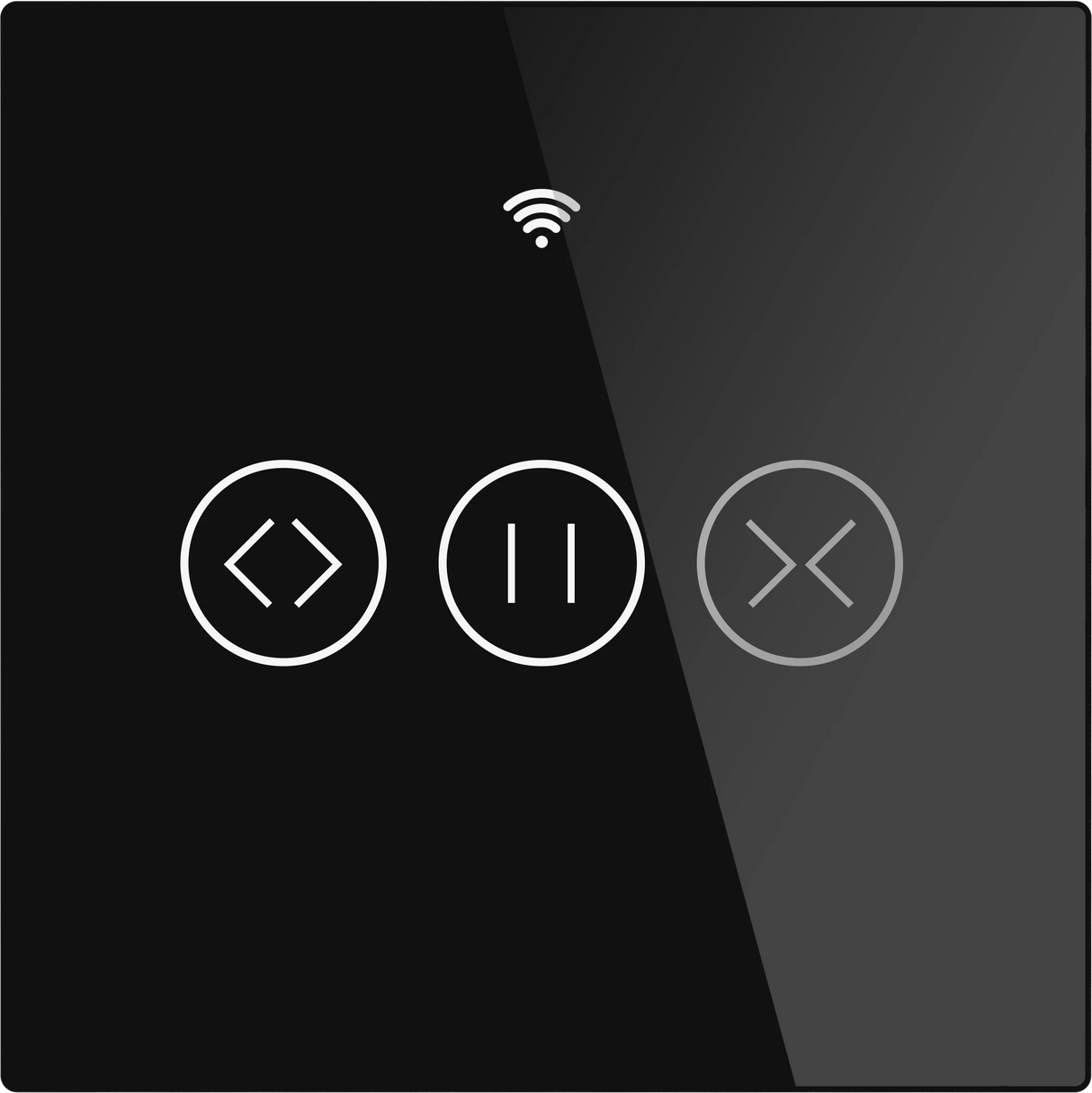 Black touch panel with control icons.