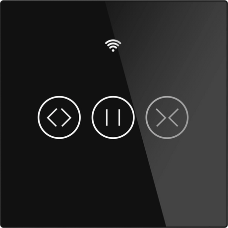 Black touch panel with control icons.