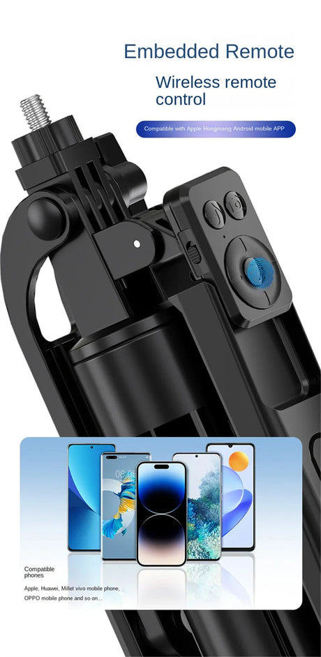 Black tripod with remote control.