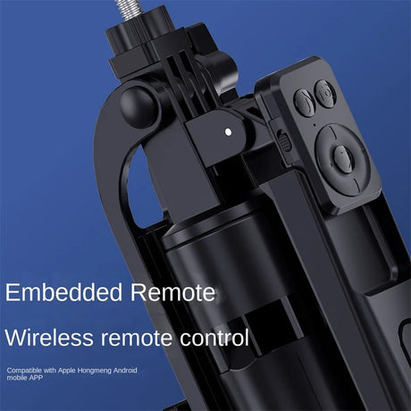 Black tripod with remote control.