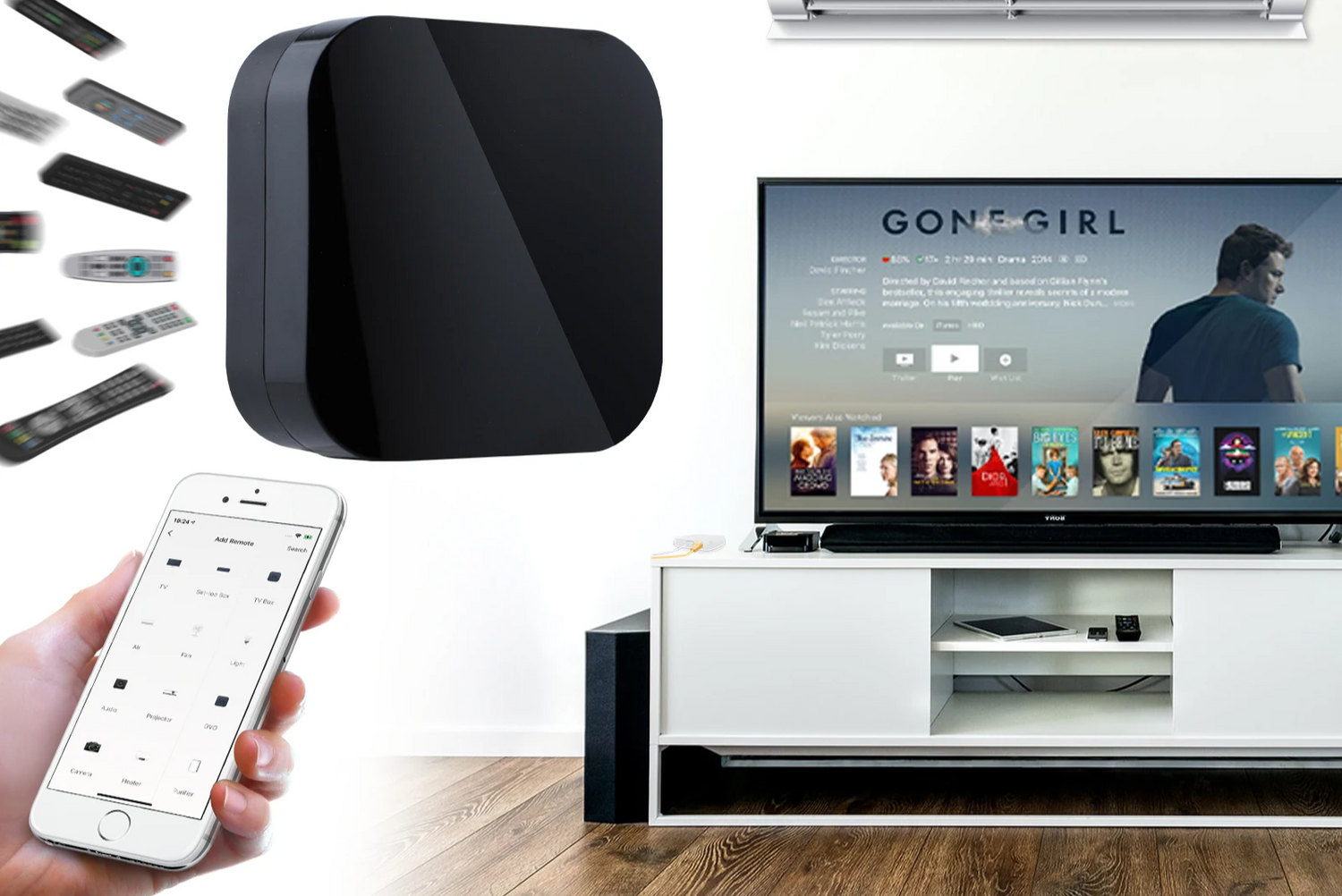 Black universal remote hub.