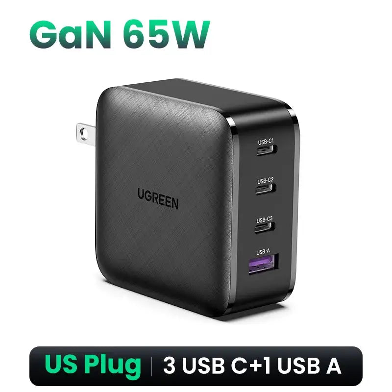 A black usb charger with a usb cable attached to it