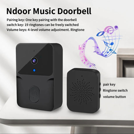 Black video doorbell with receiver.