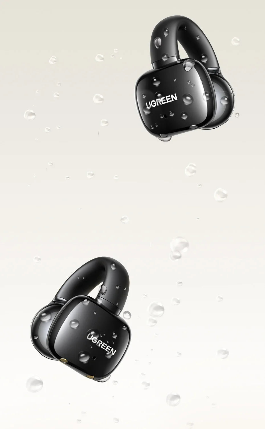 Black waterproof wireless earbuds.