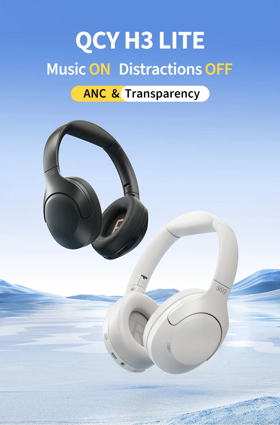 Black and white noise-canceling headphones.