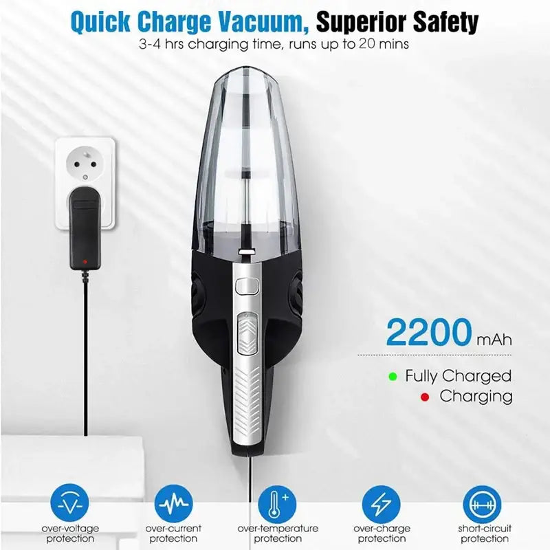 a black and white wall mounted charger with a charging cable