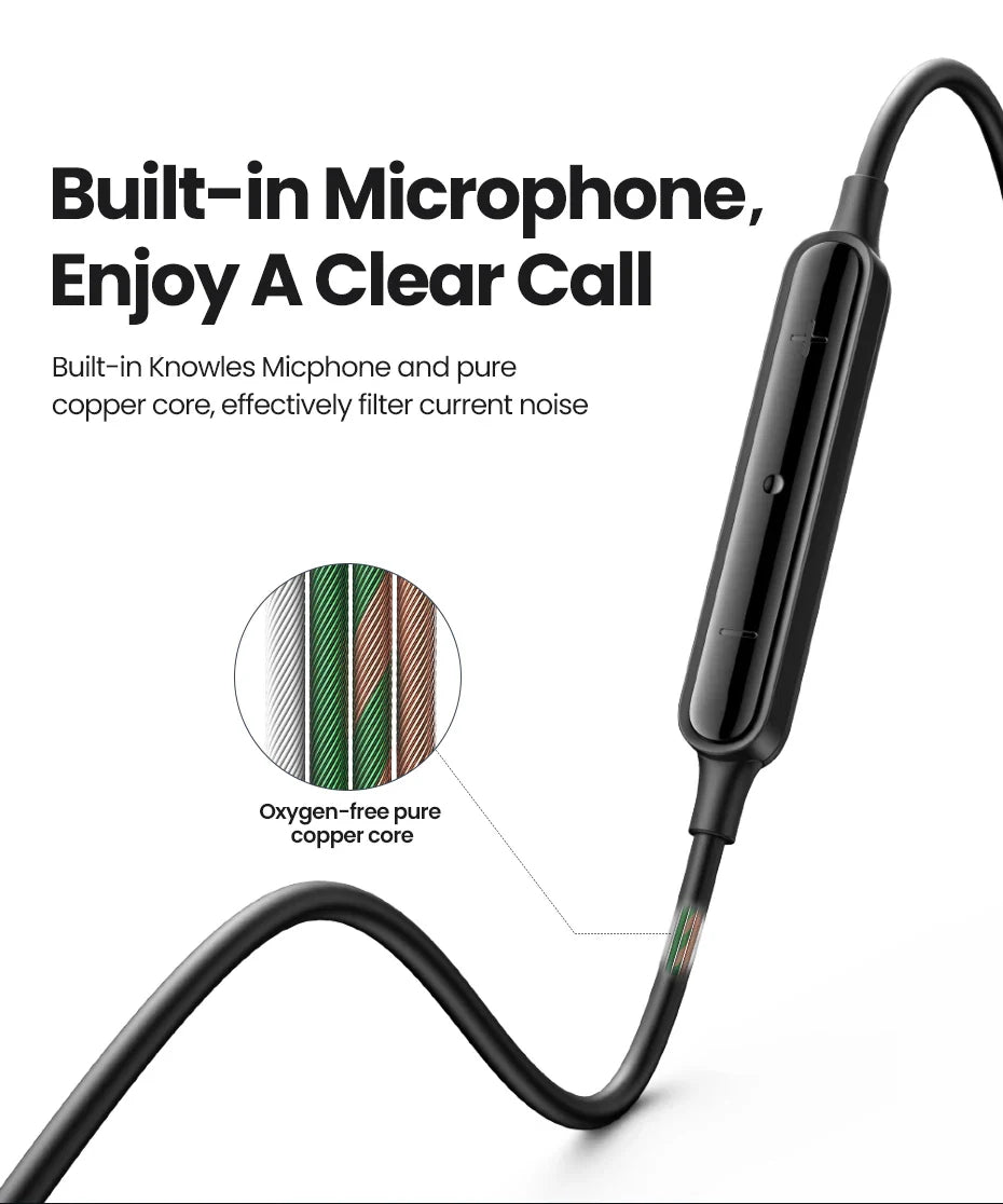 Black wired earphones with microphone.
