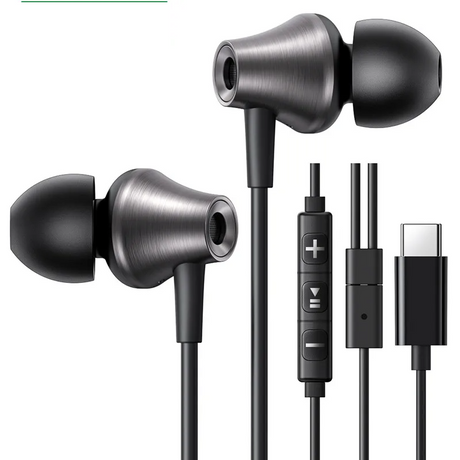Black wired USB-C earbuds.