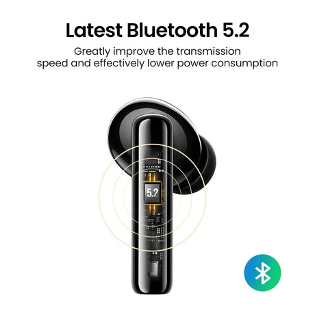 Black wireless earbud.