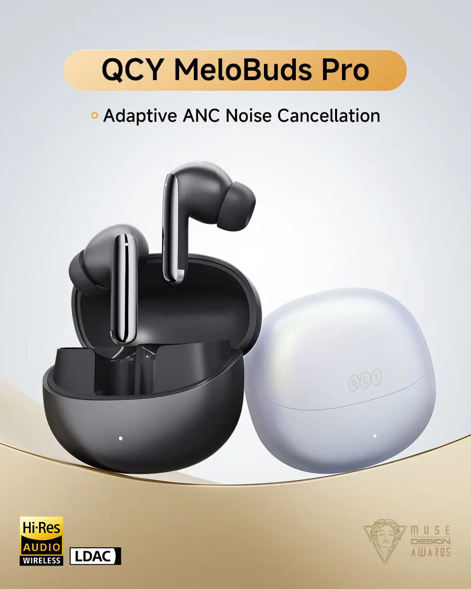Black wireless earbuds with charging case.