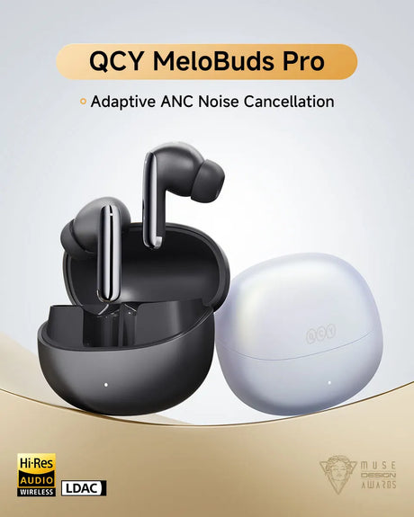 Black wireless earbuds with charging case.