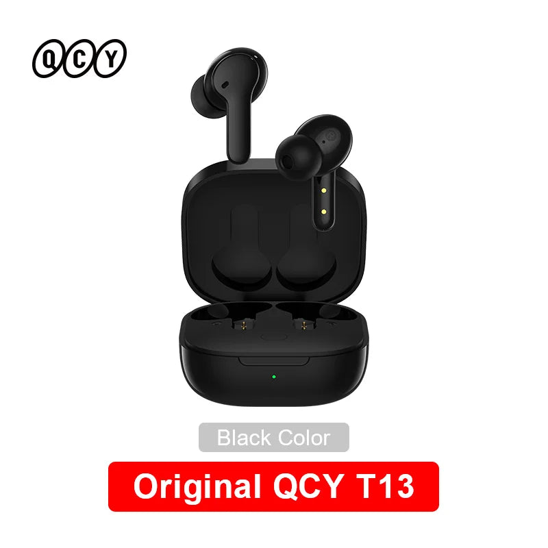 Black wireless earbuds with charging case.