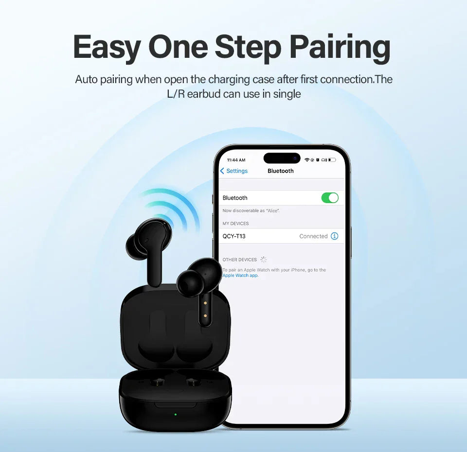 Black wireless earbuds with charging case.