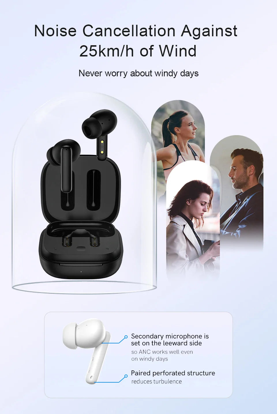 Black wireless earbuds and charging case.