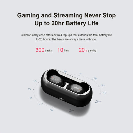 Black wireless earbuds in charging case.
