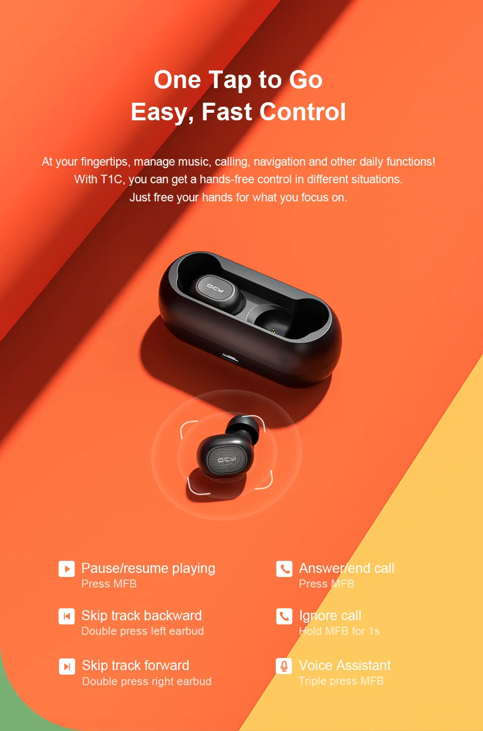 Black wireless earbuds with charging case.