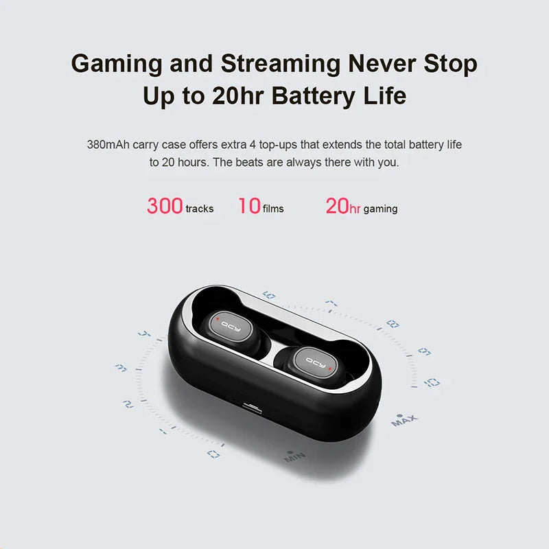 Black wireless earbuds in charging case.
