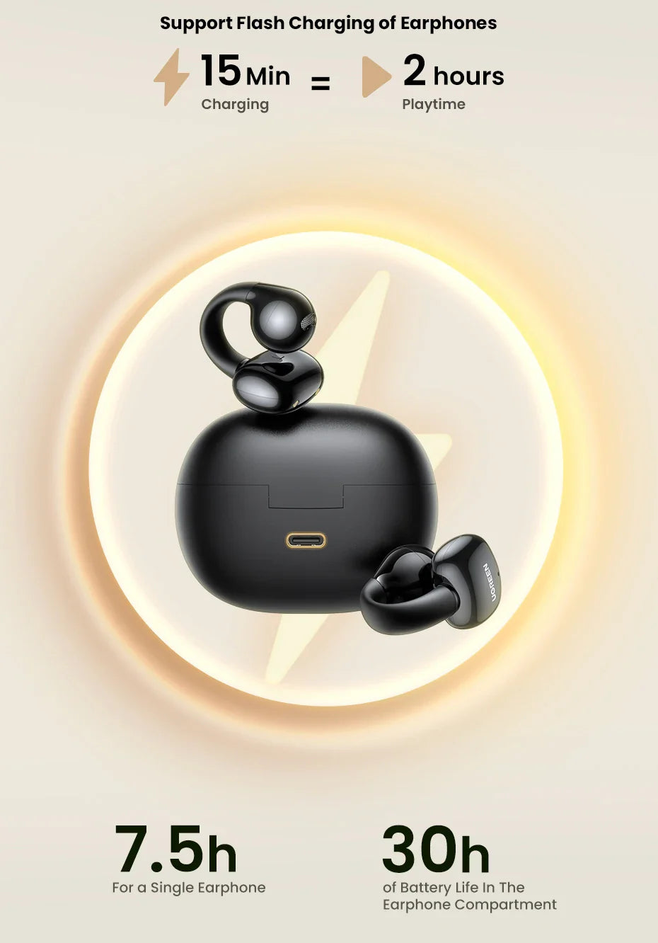 Black wireless earbuds and charging case.