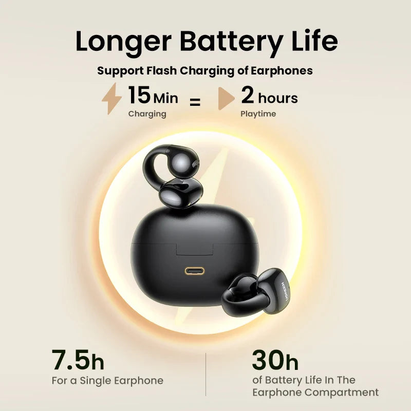 Black wireless earbuds and charging case.
