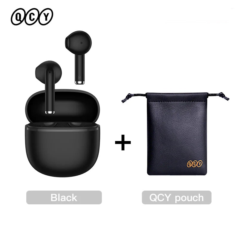 Black wireless earbuds and pouch.