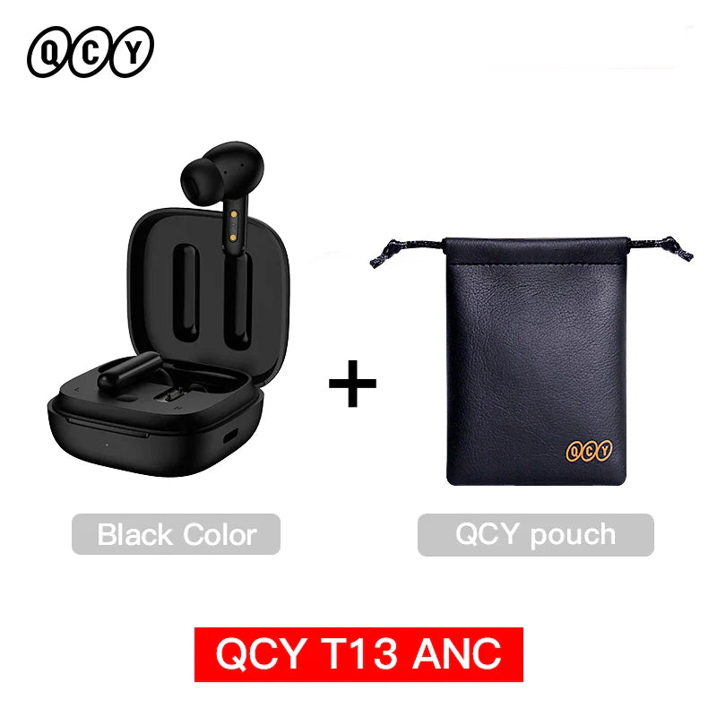 Black wireless earbuds and pouch.