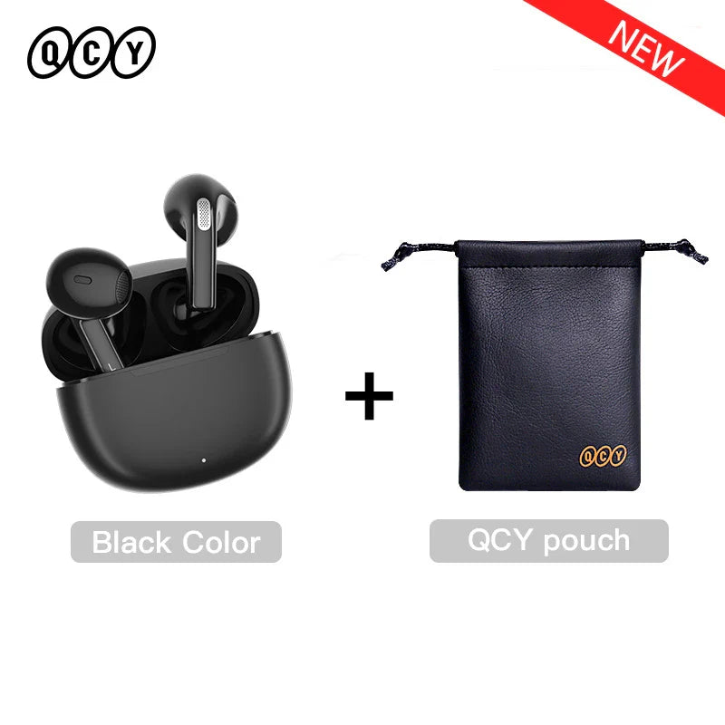 Black wireless earbuds and pouch.
