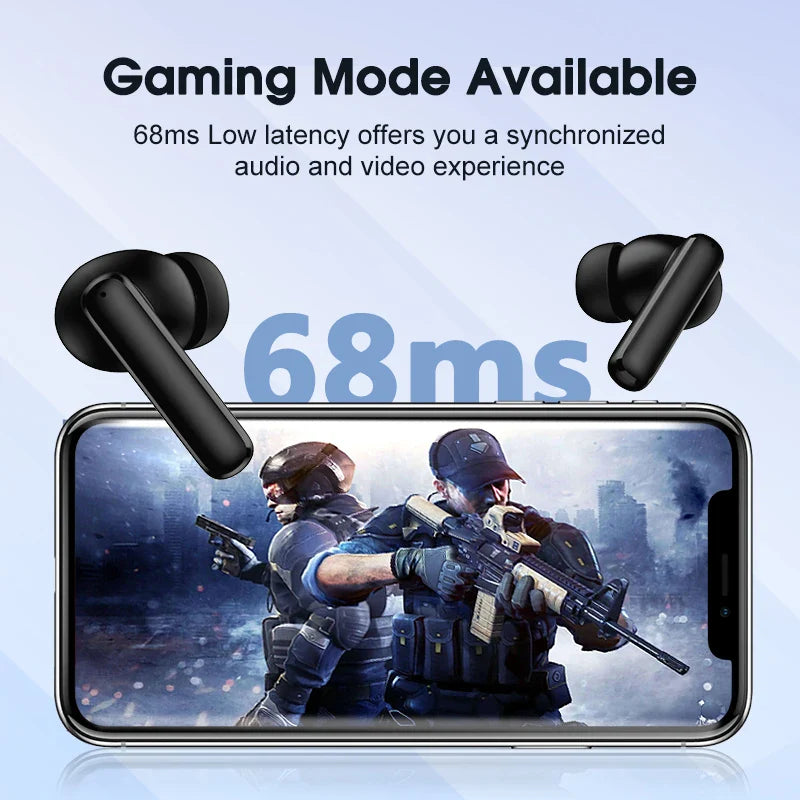 Black wireless earbuds.