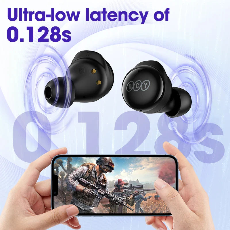 Black wireless earbuds.