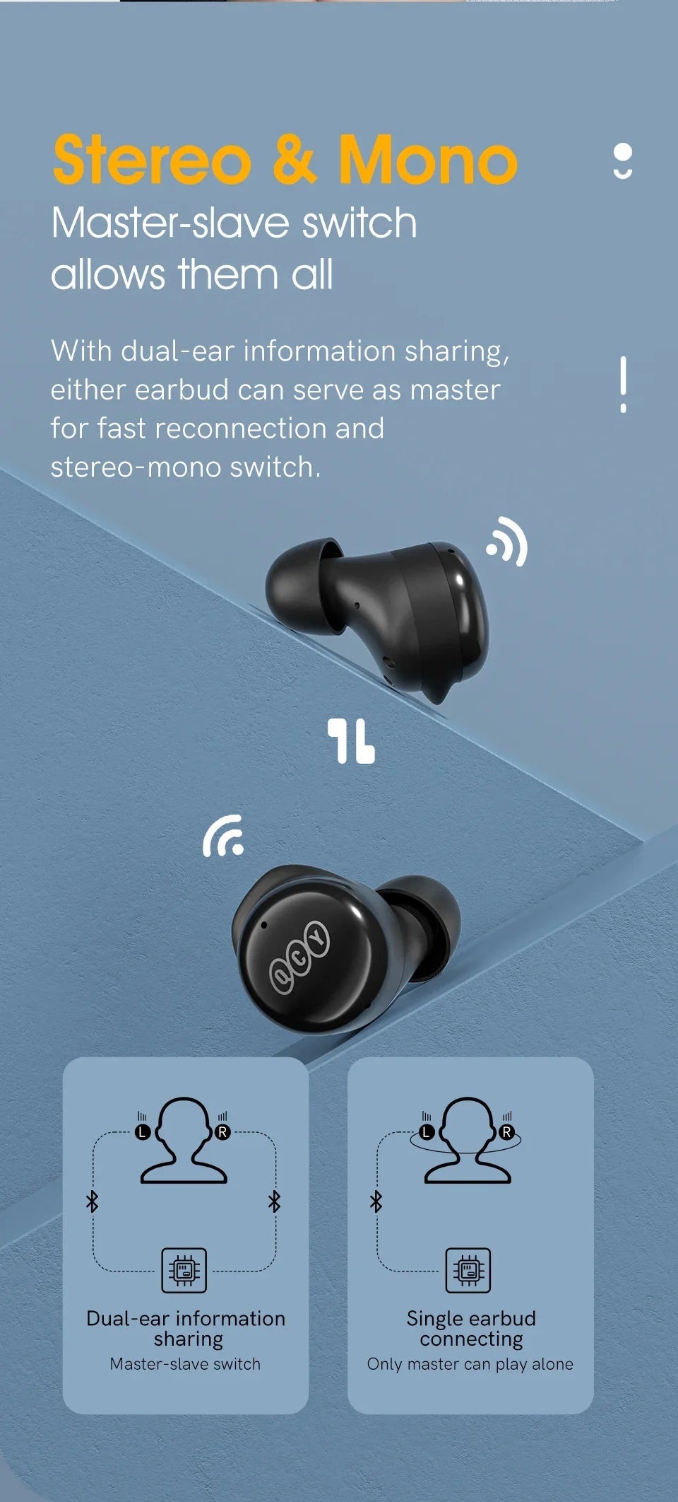 Black wireless earbuds.