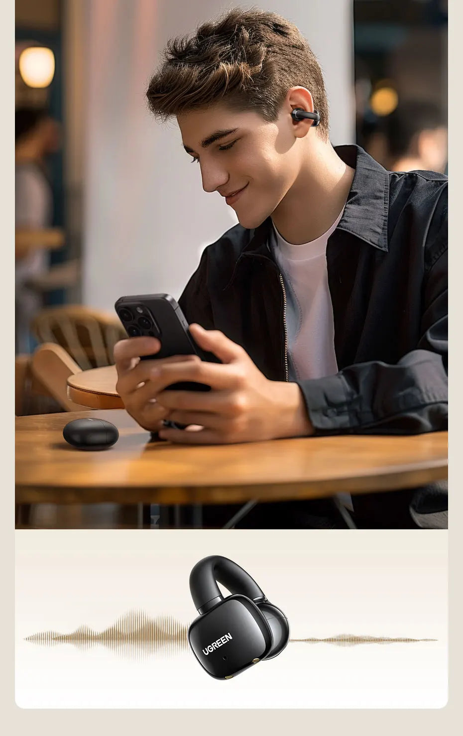 Black wireless earbuds.