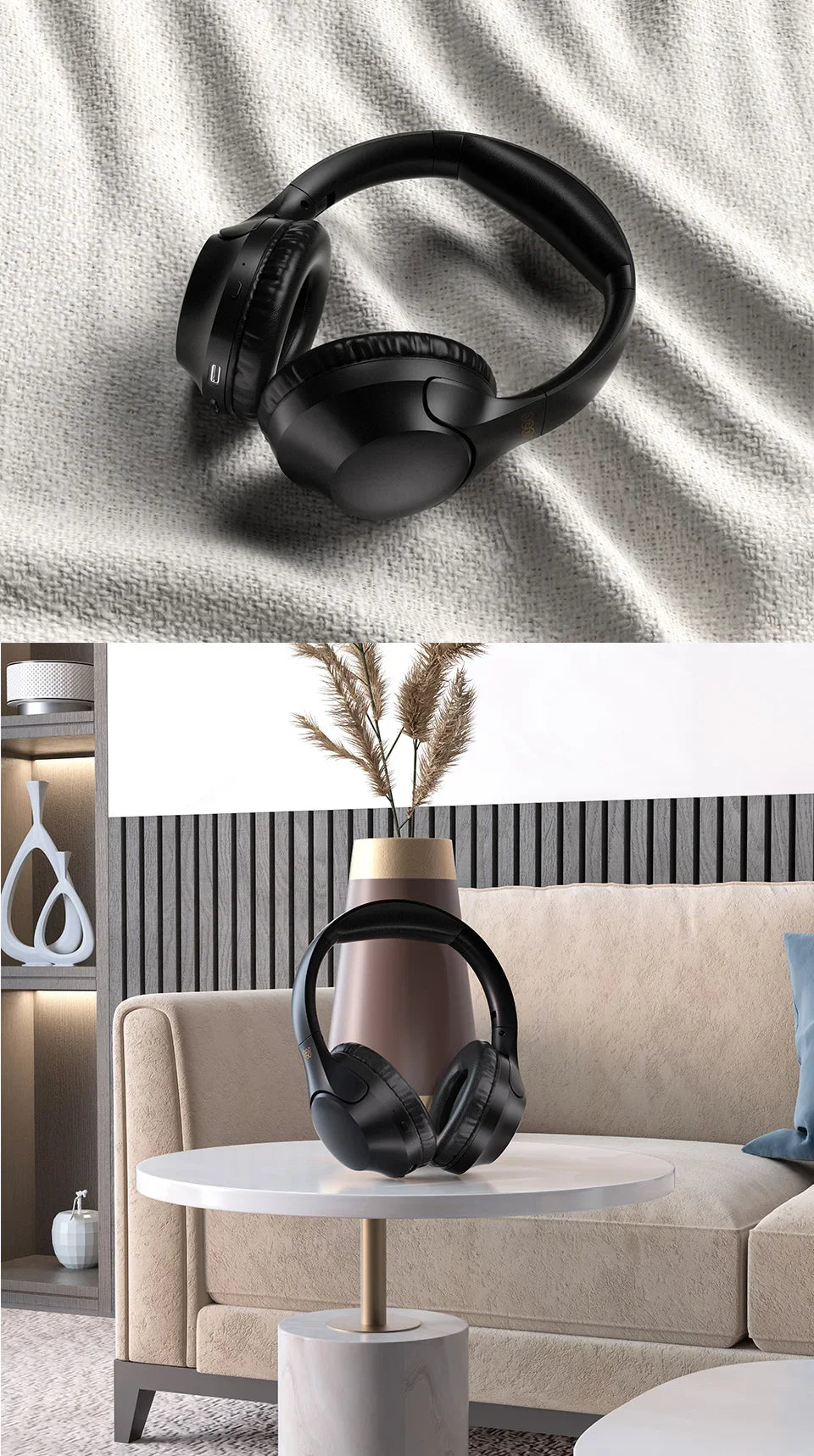 Black wireless headphones.