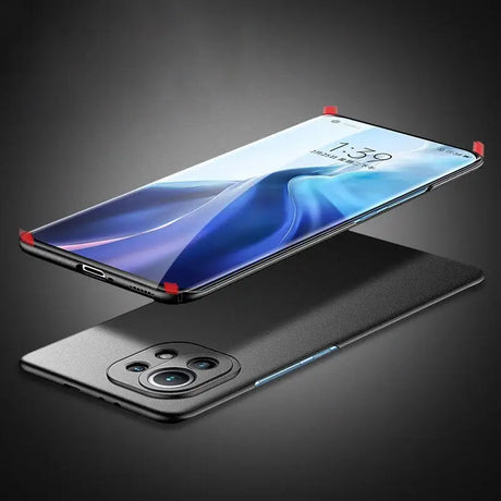 the back of a black and red oneplus phone with a black background